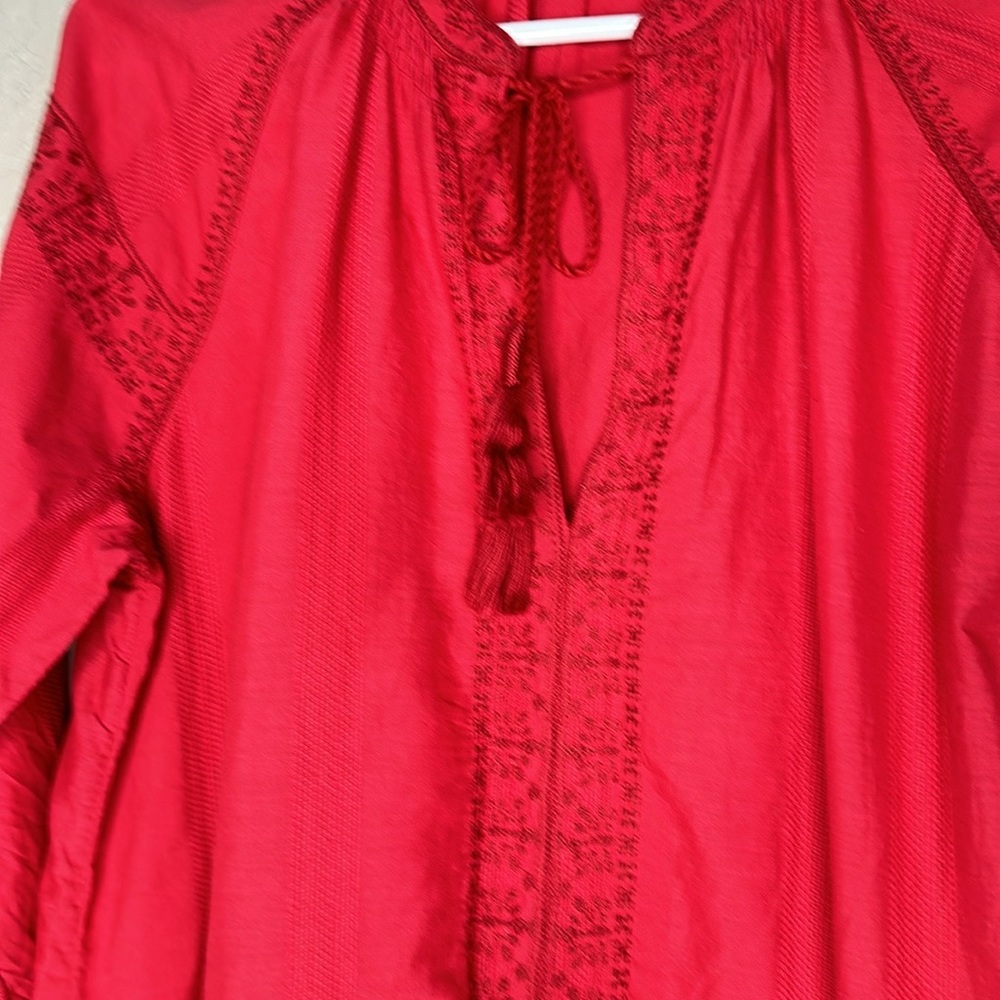 Madewell red embroidered popover with tassel ties - Picture 5 of 13